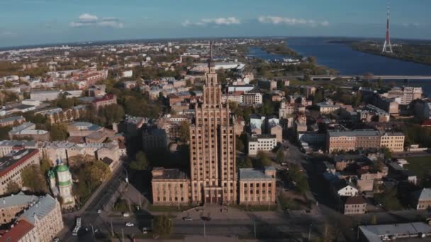 Vista Aérea Perto Academia Letã Ciências Riga Letónia Foi Construído — Vídeo de Stock