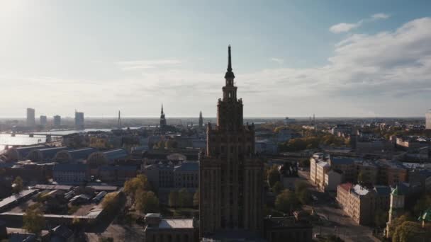 Veduta Aerea Ravvicinata Dell Accademia Lettone Delle Scienze Riga Lettonia — Video Stock