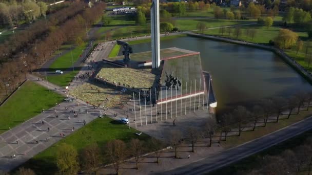 Рига Латвия Мая 2020 Года Вид Воздуха Парк Победы Риге — стоковое видео