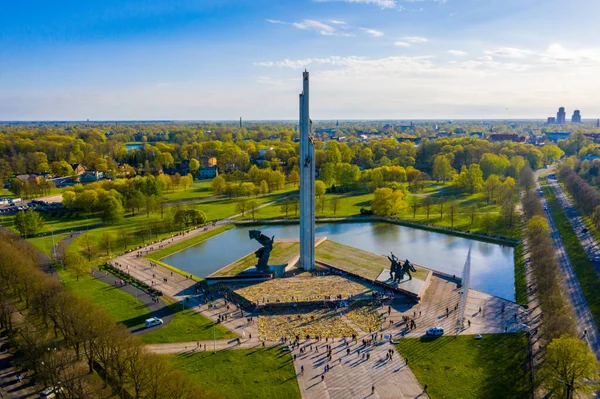 Aerial View Victory Park Riga Latvia Victory Monument Latvians Taking — Stock Photo, Image