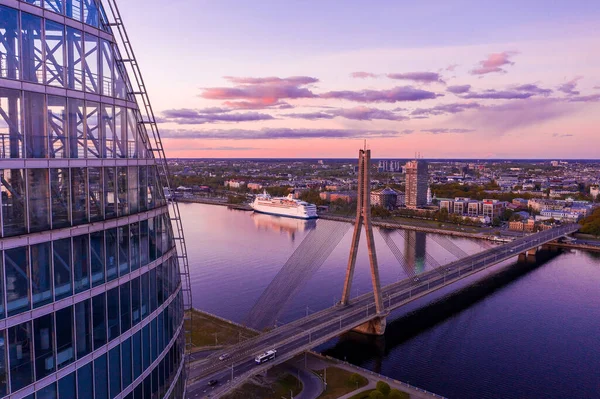 Beautiful View Bridge River Daugava Riga Latvia — Stock Photo, Image