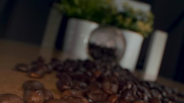 Fondo Granos Café Tostados Primer Plano Granos Café Tostados Girando — Vídeos de Stock
