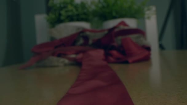 Makro Masadaki Pembe Kadın Çamaşırı Setini Kapat — Stok video