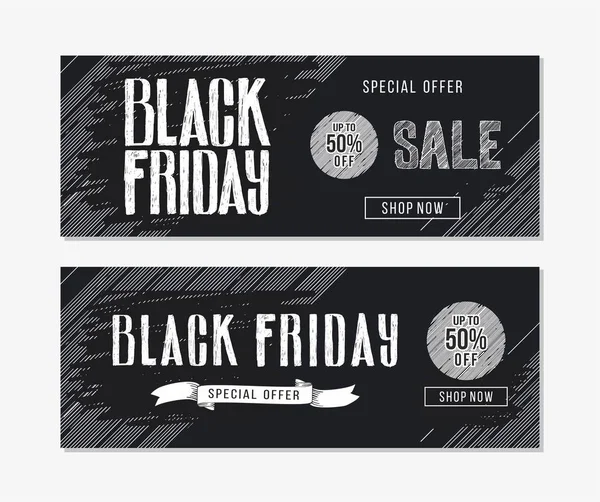 Black Friday venda de publicidade. Modelo de banner com letras desenhadas à mão e elementos de design — Vetor de Stock