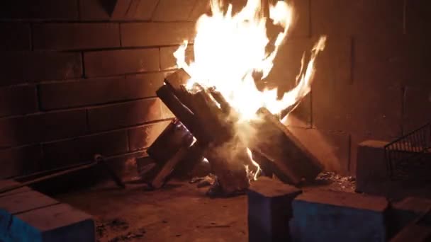 Fire Burns Fireplace Stock Video