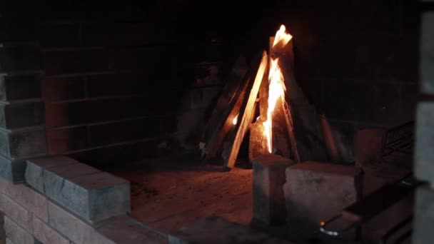 Fire Burns Fireplace Stock Video
