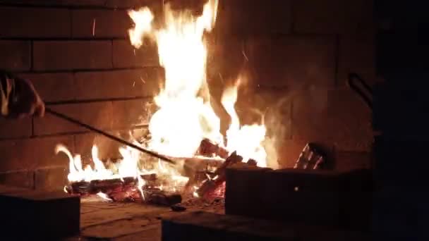 Fire Burns Fireplace — Stock Video