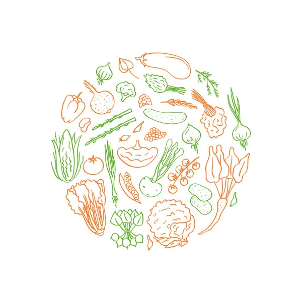 Vektor handgezeichnete Doodle Gemüse Symbole in Kreisform Illustration — Stockvektor