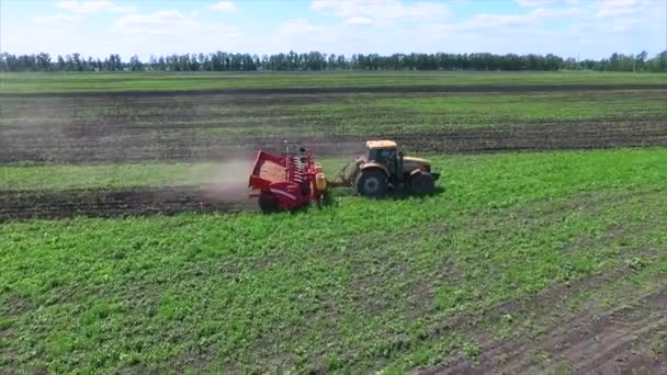 Agriculture field and tractor — Stock Video
