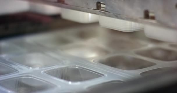 Crear material de paquete de polímero. Fabricación de plástico para almacenamiento de alimentos . — Vídeo de stock