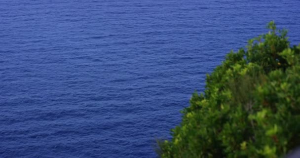 Морской пейзаж. Панорамный вид на море в летний солнечный день. Вид сверху, морская антенна. Синяя морская панорама. Съемка в замедленной съемке 4k . — стоковое видео