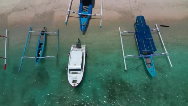 Veduta aerea su barche, yacht e catamarani nella splendida laguna, isola di GIli, Indonesia . — Video Stock