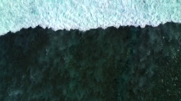 海の波がクラッシュし、発泡の空中上下のビュー。インドネシアのバリ. — ストック動画