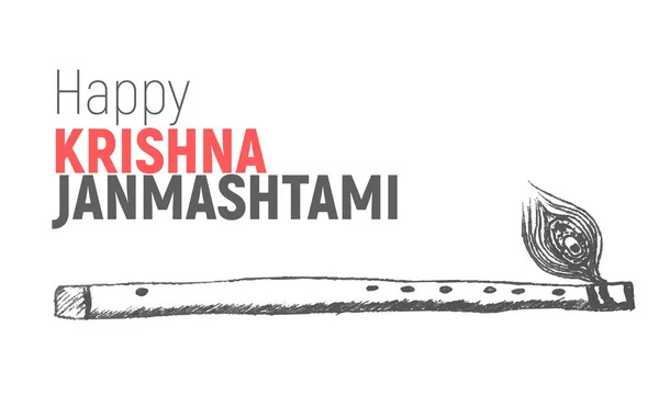 Boldog Krishna Janmashtami vázlat üdvözlőlapsablon banner — Stock Vector