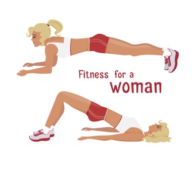 Vektör kız yapar tahta egzersizleri, karın kasları dışarı iş kadın