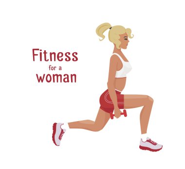 Vektör kız dumbells ile takım çalışmaları yapar. düz çizgi film tarzı