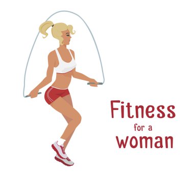 Vektör kız atlama ipi egzersizleri yapar. düz çizgi film tarzı