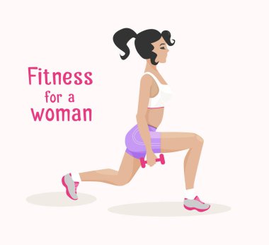 Vektör kız dumbells ile takım çalışmaları yapar. düz çizgi film tarzı