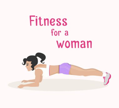 Vektör kız yapar tahta egzersizleri, karın kasları dışarı iş kadın