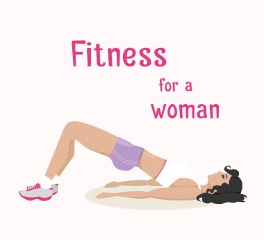 Vektör kız kalça egzersizleri yapıyor, kadın çalışıyor