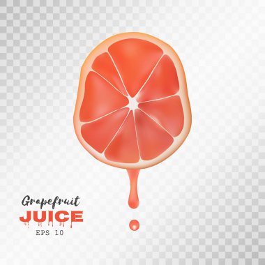 Vektör ile gerçekçi dilimlenmiş greyfurt suyu bırak. Saydam arka plan