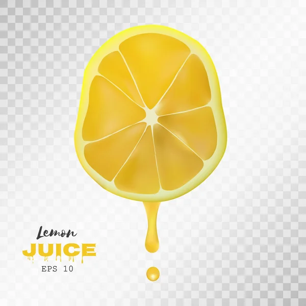 現実的なベクトルは、ジュースの滴とレモンをスライス。透明な背景 — ストックベクタ