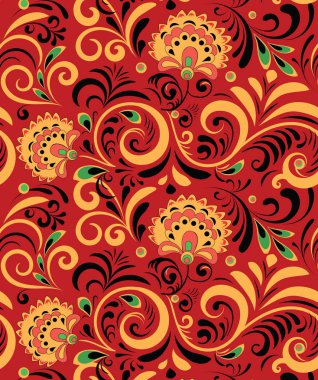 Rus etnik süs vektör. Ulusal tarzı Khokhloma seamless modeli