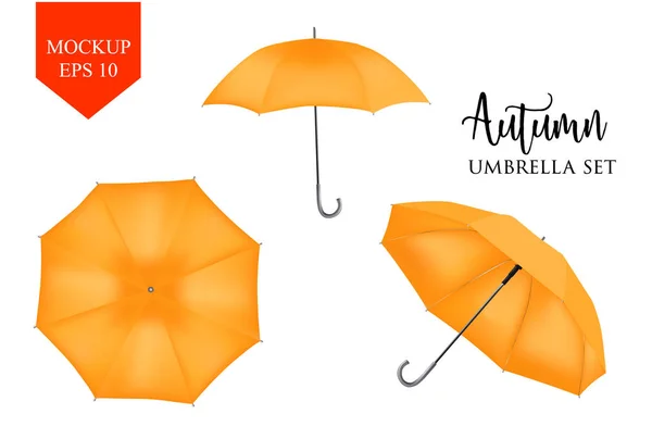 Parasol vectorial realista, sombrilla de lluvia puesta. burla redonda para arriba — Vector de stock