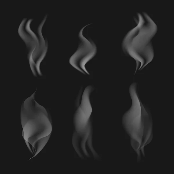 Векторный серый реалистичный дым на черном прозрачном фоне — стоковый вектор