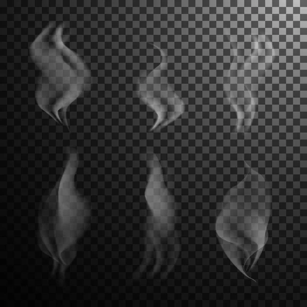 Vecteur gris fumée réaliste sur fond noir transparent — Image vectorielle