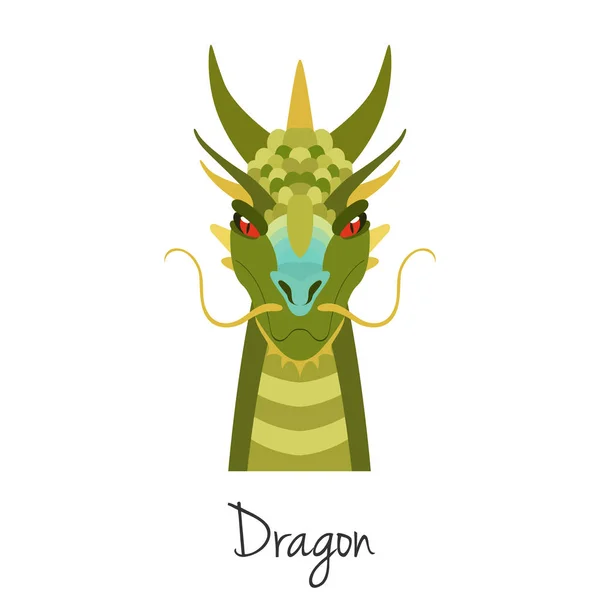 Vector cara de dragón verde aislado. Animal del símbolo del zodíaco chino — Vector de stock