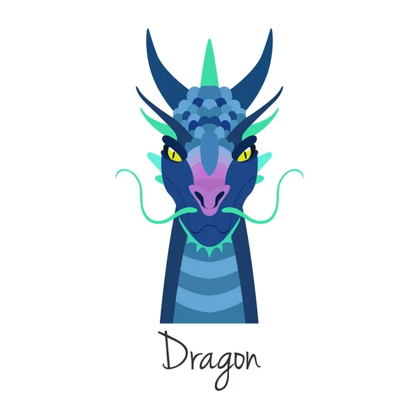 Vector azul dragão rosto isolado. Animal de símbolo do zodíaco chinês — Vetor de Stock
