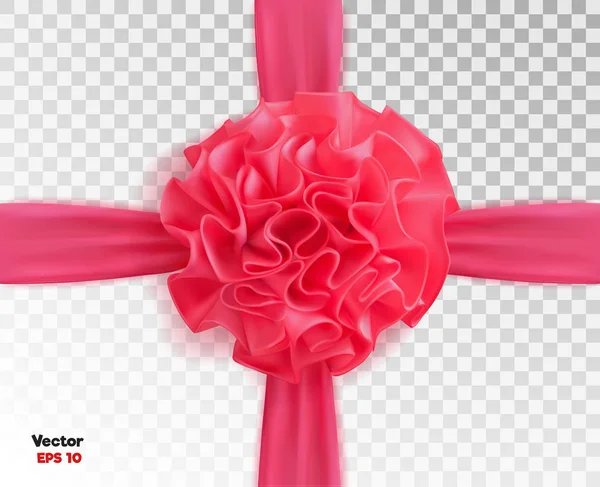 Vettore realistico 3d nastro di seta rosa con fiocco sfondo trasparente — Vettoriale Stock