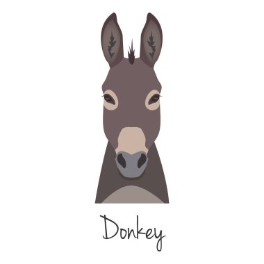 İzole dunkey gri kafa vektör. Düz stil, çizgi film nesnesi