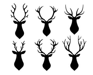 Vektör boynuzlu geyik siluet ayarlayın. Farklı boynuz şekilleri