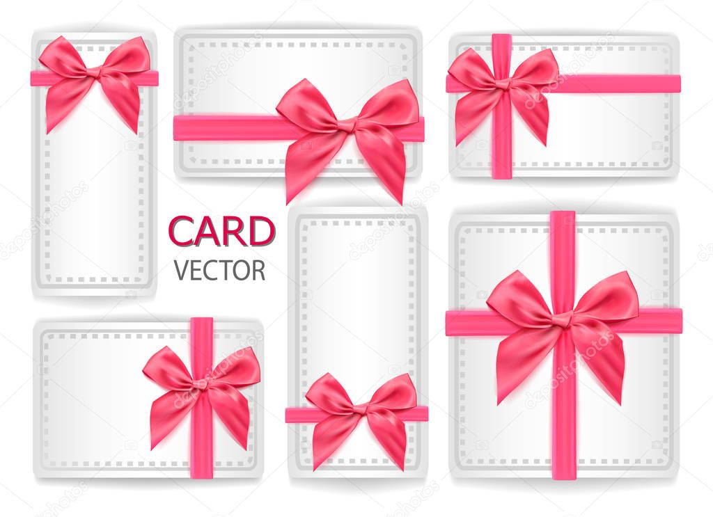 Vector holiday present, gifr packaging with silk ribbon bowtie set