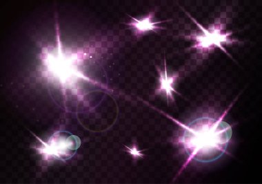 Vektör ışığı yanıp söner kıvılcım, patlamalar karanlık şeffaf arka plan ayarla