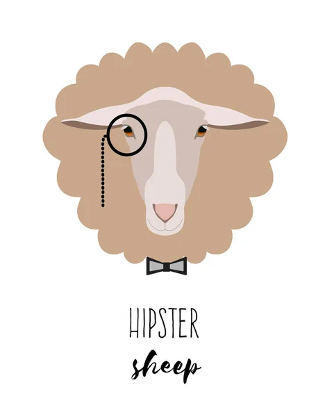 Vector hipster ovejas en monóculo en estilo plano de dibujos animados — Archivo Imágenes Vectoriales