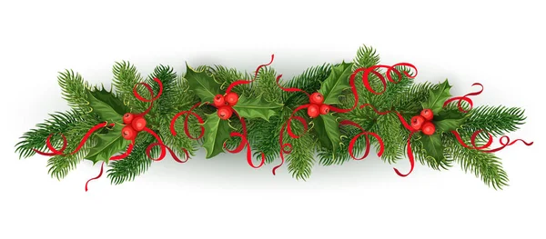 Wektor Boże Narodzenie holly świerk drzewa garland — Wektor stockowy