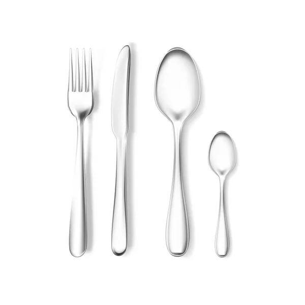 Fourchette vectorielle réaliste et couteau, modèle de cuillères . — Image vectorielle