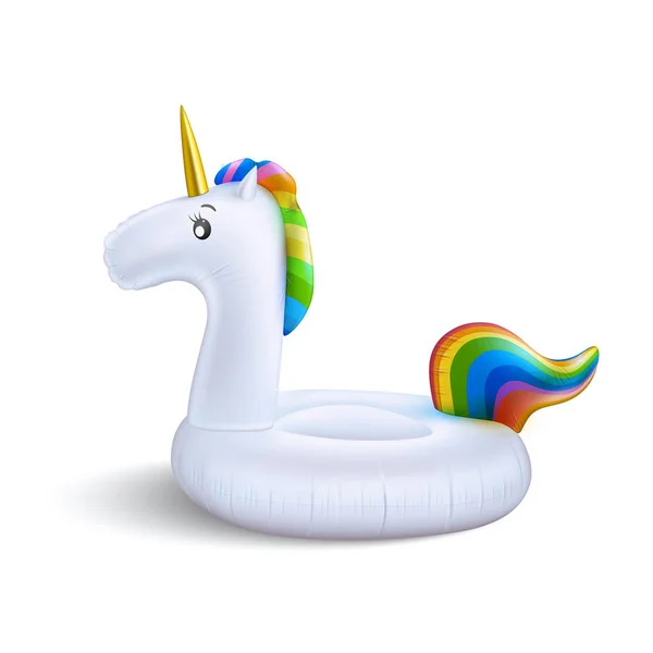 Anillo de piscina inflable unicornio realista vectorial — Vector de stock