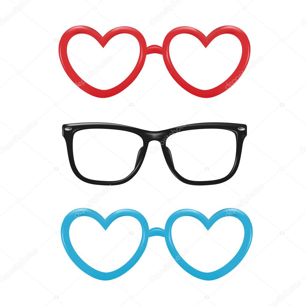 Vector realistic eyeglasses heart shape photobooth