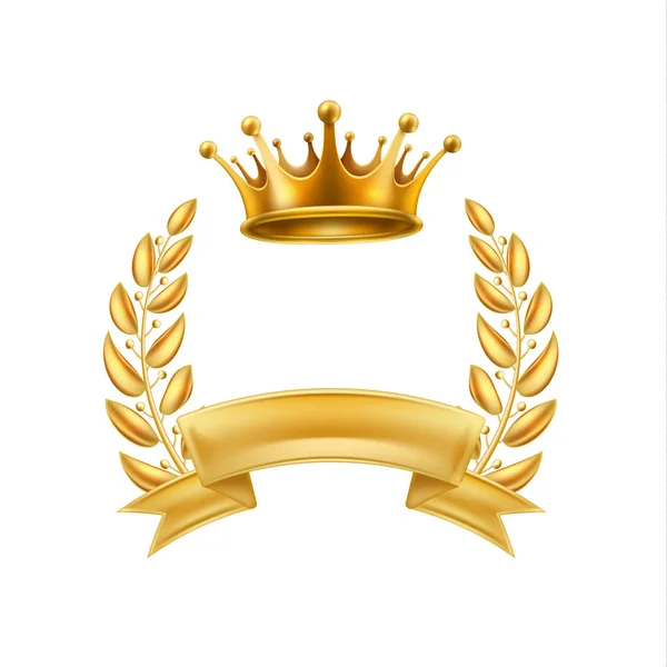 Ouro coroa laurel grinalda quadro vencedor isolado —  Vetores de Stock