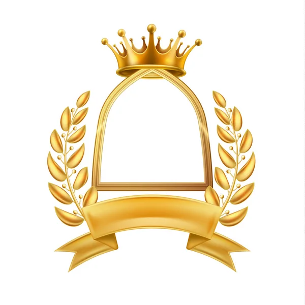 Ouro coroa laurel grinalda quadro vencedor isolado — Vetor de Stock