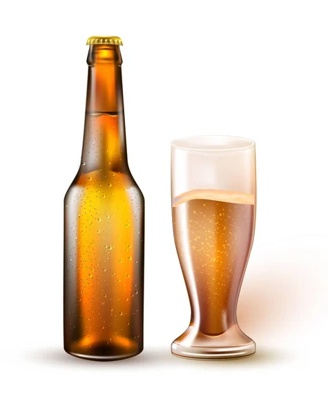 Διάνυσμα ρεαλιστική μπύρα μπουκάλι, ποτήρι mockup 3d — Διανυσματικό Αρχείο