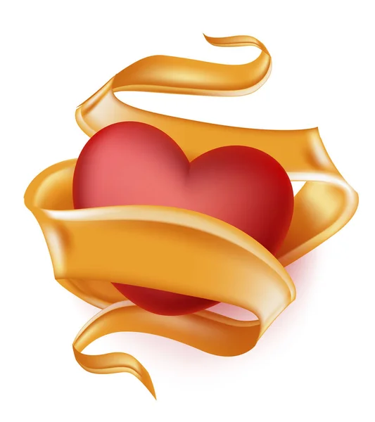 Вектор реалістичне серце, елегантна шовкова атласна стрічка — стоковий вектор