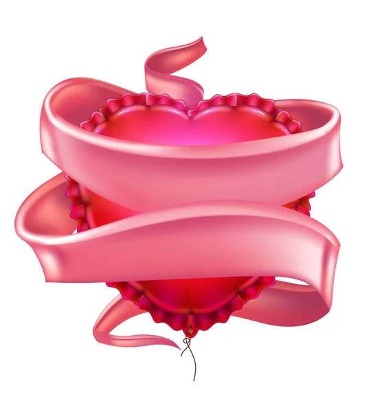 Vektor realistische Herzform Luftballon, Band — Stockvektor