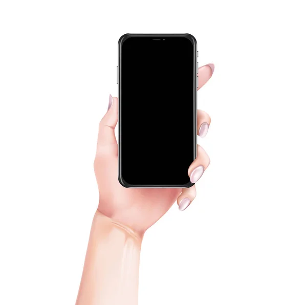 Vector chica de la mano sosteniendo el teléfono inteligente de estilo moderno — Archivo Imágenes Vectoriales