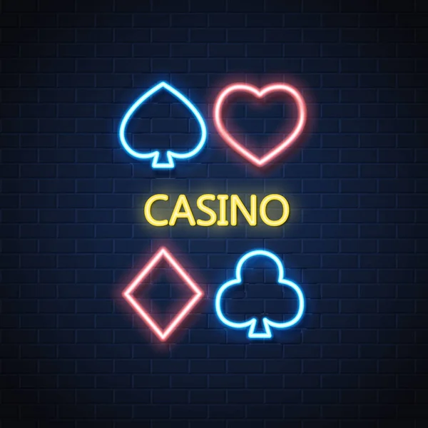 Векторное неоновое покерное казино — стоковый вектор