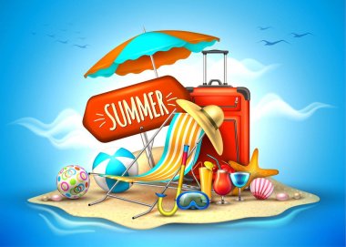 Vektör yaz tatil gerçekçi 3d poster
